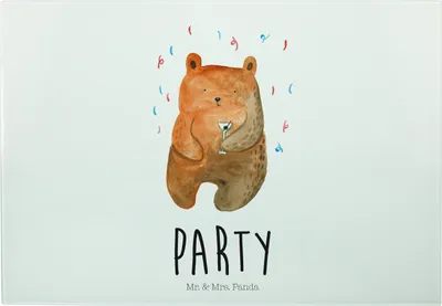Produktbild von Mr. & Mrs. Panda jausenbrett Bär Party - Weiß - Geschenk, Großes Schneidebrett, Frühstücksbrett, Geburtstagsgeschenk, Geburtstag, Lustig, Abfeiern, Servierplatte, Teddy