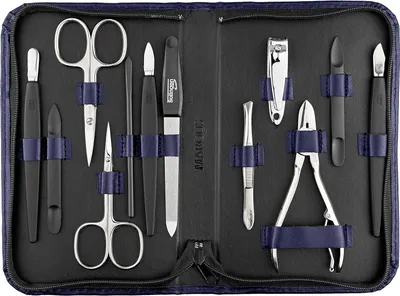 Produktbild von marQus Solingen Maniküre-Set 12-teilig – Echt-Leder-Etui – Blau