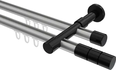 Produktbild von Interdeco Innenlaufstange / Gardinenstange mit Innenlauf Silbergrau / Schwarz, Typ Prestige Elanto (Rillenzylinder), 20 mm Ø 2-läufig, 160 cm