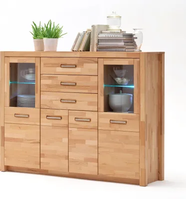 Produktbild von FARO Highboard 4-trg Kernbuche massiv mit Beleuchtung