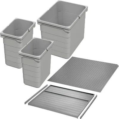 Produktbild von Ninka Abfalltrennsystem eins2vier Korpusbreite 450 mm alugrau für Seitenstärke 16 mm (2x7 L & 1x15 L)