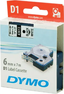 Obrázok produktu pre DYMO páska D1 6 mm x 7 m, čierna na bielej, Čierna na bielej, D1, Polyester, Belgicko, -18 - 90 °C, DYMO