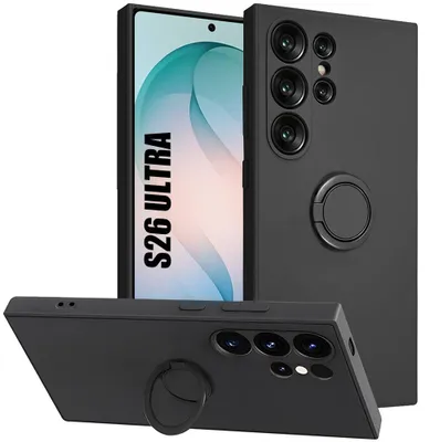 Image de Coque pour Samsung Galaxy S26 Ultra, Protection Silicone Liquide Slim avec Anneau Rotatif Noir