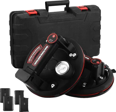 Immagine prodotto di Sollevatore a ventosa per vetro, diametro 20 cm, manometro a LED, capacità di carico 200 kg, 4 batterie incluse, compatibile con piastrelle e vetro