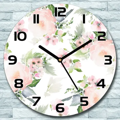 Produktbild von Wanduhr aus Glas Rund fi 30 Blumen Helle Botanik Quarz Deko Schlafzimmer Büro
