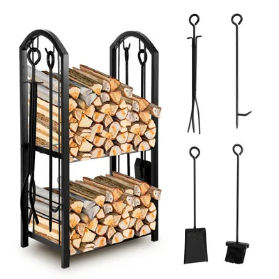 Obrázek produktu pro TolleTour stojan na palivové dřevo 40 x 30 x 74 cm stojan na palivové dřevo kovový stojan na palivové dřevo s nářadím dvoupatrový