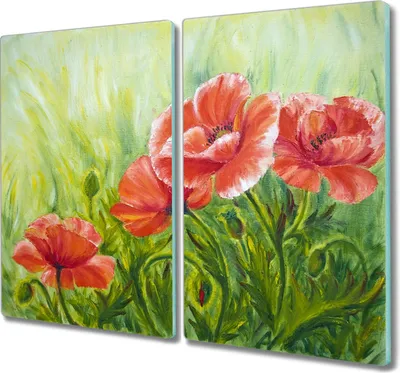 Produktbild von Coloray Herdabdeckplatte 2x30x52 cm Schneidebrett Kochplattenabdeckung Küchenbrett Hackbrett - Blumen Pflanzen Mohn