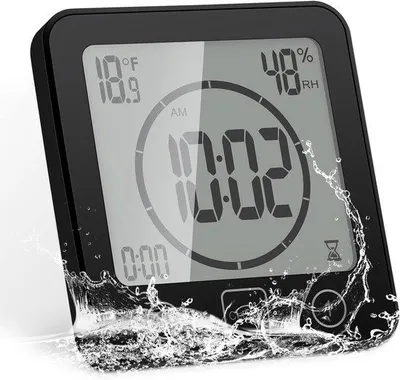 Productafbeelding van Dagelijkse Waterdichte Doucheklok met Groot LCD Scherm, Temperatuur- en Vochtigheidsweergave, Countdown Timer voor Badkamer en Keuken