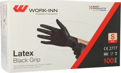 Produktbild von Work-Inn Latex Black Grip Einmalhandschuhe schwarz puderfrei (S, 10 x 100 Stück = 1000 Stück)