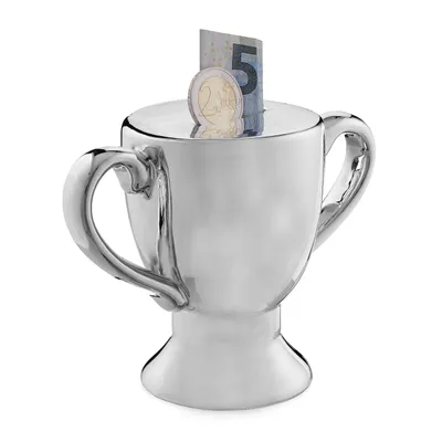 Produktbild von Spardose Pokal Keramik silber für Münzen und Scheine 10,5 x 14 x 7,5 cm
