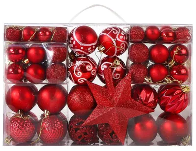 Produktbild von 101-teiliges Set mit Weihnachtskugeln, inklusive Spitze für den Weihnachtsbaum und in verschiedenen Farben
