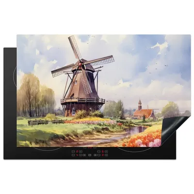 Produktbild von KitchenYeah© Herdabdeckplatte Mühle - Niederlande - Kunst - Landschaft - Niederlande , 81x52cm, Küche Deko, Glaskeramikkochfeld Herdabdeckung, Abdeckplatte fùr Kochfeld