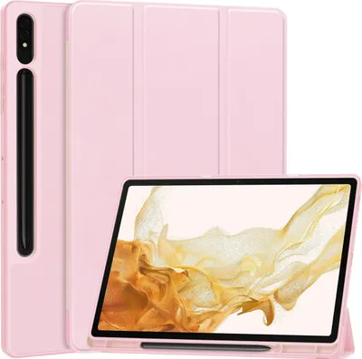 Produktbild von Mobigear Dreifach-Faltetui aus Gel für Samsung Galaxy Tab S9 Plus, TPU-Hülle, Klappetui aus Kunstleder + Stifthalter - Rosa