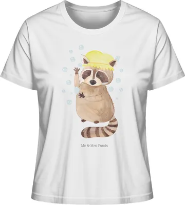 Produktbild von Mr. & Mrs. Panda Damen Oberteil Waschbär Größe XL - Weiß - Geschenk, Fröhlich, Waschen, Frauen T-Shirt, Kurzarmshirt, Seifenblasen, Gute Laune, Tagträumen, Plan, Kurzarm