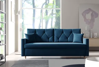 Produktbild von Schlafsofa ZORRA Dunkelblau mit Schlaffunktion Bettkasten Bonellfeder Sofa modern 217 cm
