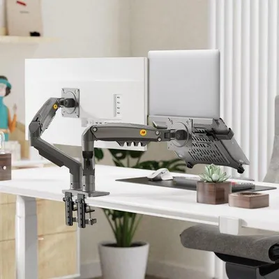 Zdjęcie produktu dla Uchwyt na monitor o przekątnej 17-32 cali, ramię do laptopa o przekątnej 13-17 cali, standard VESA 75/100 mm, regulowana konstrukcja, kolor czarny
