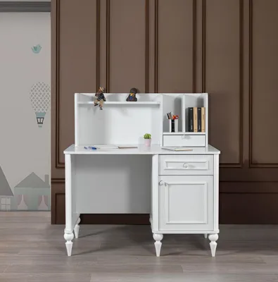 Productafbeelding van Bureau, wit. Modern bureau met planken. Kantoorbureau. Schrijfbureau