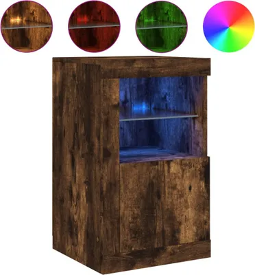 A product shot of a wooden cabinet with LED lighting.
