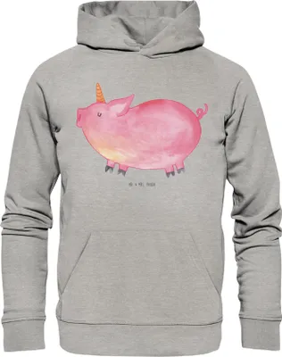 Produktbild von Mr. & Mrs. Panda Bedruckter Hoodie Einhorn Schwein Größe XXL - Heather Grey - Geschenk, Pullover, Unicorn, Pulli, Spruch, Sweatshirt, Einhörner, Funny, Kapuzenpulli