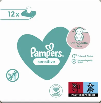 Produktbild von Pampers Sensitive BOX Chusteczki nawilżane dla niemowląt do skóry wrażliwej (12×52 szt.)