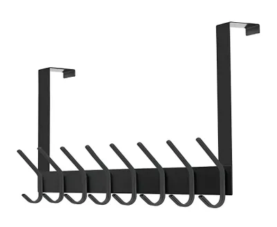 Produktbild von TOJ Living Türgarderobe Schwarz – Edelstahl Türhakenleiste mit 16 Haken – ohne Bohren – Türkapstok für Bad, Schlafzimmer, Flur & Küche