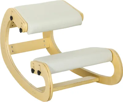 Produktbild von Ergonomischer Kniestuhl, Kniehocker mit 6 verstellbaren Einstellungen, Basis aus Holz Cremeweiß