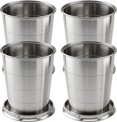 Imagen del producto de Vasos de acero inoxidable plegables, de 250 ml, juego de 4, ideales para camping y actividades al aire libre