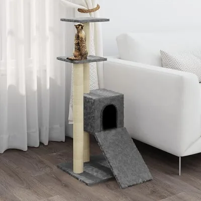 Produktbild von Kratzbaum mit Sisal-Kratzsäule, Katzenkratzbaum, Kletterwand, Kratzbäume Für Katzen, Kratzstamm, Kratzbaum Deckenspanner,n Hellgrau 92 cm