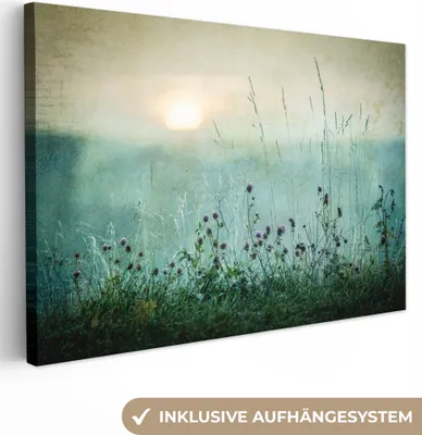 Obrázek produktu pro OneMillionCanvasses® - Obraz na plátně - Příroda - Vintage - Květiny - Slunce, nástěnná malba, nástěnné dekorace obrazy obývací pokoj, 90x60cm