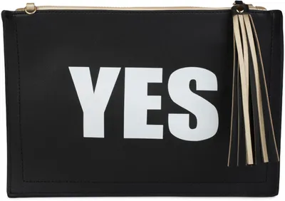 Produktbild von styleBREAKER Clutch mit YES und NO Print, Quasten Anhänger am Reißverschluss, Armschlaufe und Umhängegurt, Damen 02012078