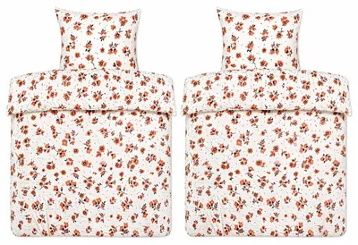 Produktbild von 4-tlg. Seersucker Bettwäsche, 135x200 +80x80cm, bügelfrei, weiss mit Blumen in orange, 100% Baumwolle