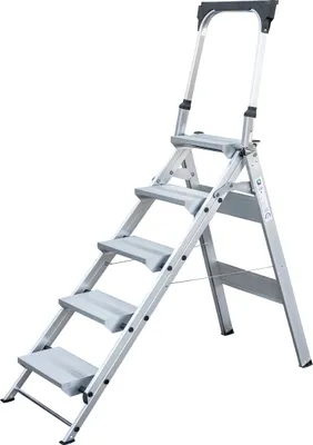 Produktbild von Klapptreppe mit Haltebügel | 5 Stufen | Traglast 150kg | Aluminium | rutschfeste Kunststoffschuhe