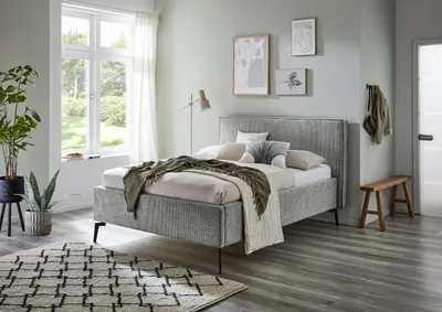 Produktbild von Meise Möbel Polsterbett Riva 140x200 cm | Doppelbett | Bettgestell | Kopfteil mit Keder | Webstoff Mausgrau | Metallfuß schwarz