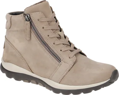 A single beige boot is shown against a white background.