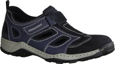 Produktbild von Rieker 08075-14 Herren, Slipper, Blau Kombi, Leder/Synthetik, geflochtener Slipp - Herrenschuhe Slipper, Blau, leder/synthetik