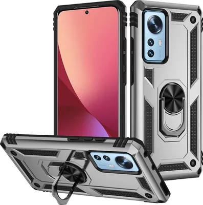 Produktbild von Xiaomi 12 Pro Hülle, Dual Layer Robust Militäre Schutzhülle mit Ringhalterung Ständer für Xiaomi 12 Pro Silber