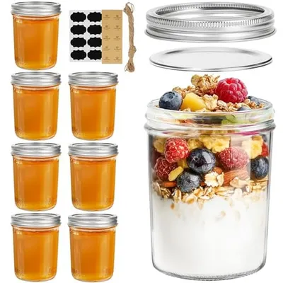 Immagine prodotto di Barattoli di vetro - Barattoli per conserve - Barattoli per la conservazione degli alimenti - Coperchio ermetico - 500 ml - Confezione da 8 pezzi - Trasparente