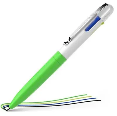 Obrázok produktu pre Guľôčkové pero, 0,5 mm, stláčací mechanizmus, 4 farby, SCHNEIDER "Take 4 Neon", zelené-biele