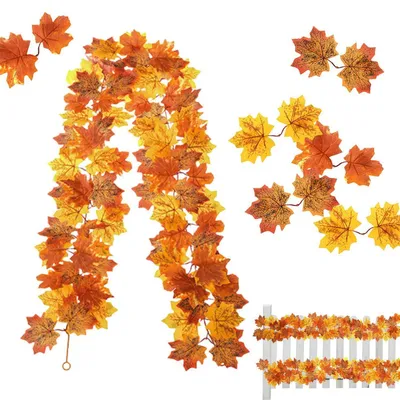 Productafbeelding van Herfstdecoratie: guirlande met esdoornbladeren, van stof, herbruikbaar, met 2 haken