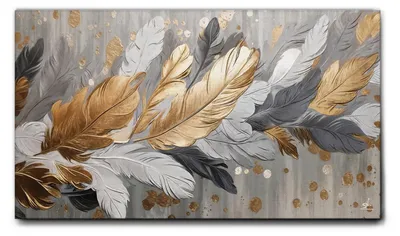 Zdjęcie produktu dla Giallobus - 39 - Złote Pióra - Giallobus - 140D x 80S cm - Obraz - Standaard frame canvas