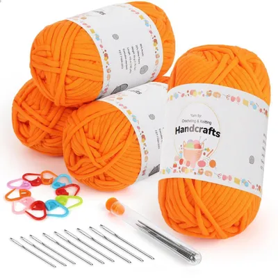 Image de Fil à tricoter épais, 200g, mélange coton-nylon, couleur orange, idéal pour les débutants