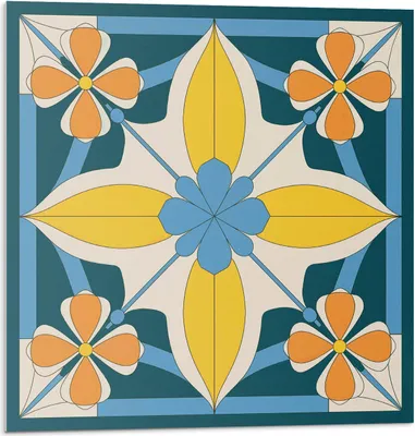 Immagine prodotto di Motivo floreale geometrico - Autoadesivo - Rivestimenti murali - Pannello murale - Decorazione murale - Pannelli murali decorativi - Pannelli murali 3D - Design murale autoadesivo - 4 pezzi 50 x 50 cm