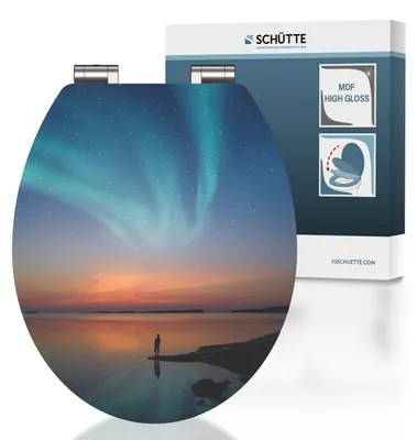 Produktbild von SCHÜTTE WC Sitz POLAR LIGHTS High Gloss mit MDF Holzkern, hochglänzender Toilettendeckel mit Absenkautomatik, Klobrille