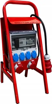 Produktbild von Baustromverteiler mit Ständer Stromverteiler franz/belg TD-S/FI SET 32A 16A 4x230V mit BALS Steckdosen Doktorvolt DV-6238-F