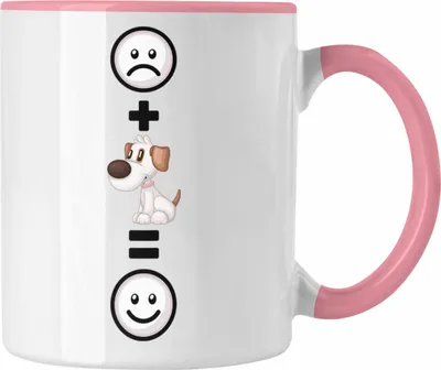 Produktbild von Trendation - Hund Tasse Geschenkidee für Hundemama Hundebesitzer Geburtstag Lustiges Geschenk :( + Hund = :) (Rosa)