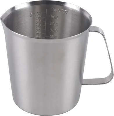 Image de Pichet à lait - Récipient gradué - Acier inoxydable 304 - 1000 ml - Graduation en millilitres et en onces - Pour cuisine, boulangerie, café - Argenté