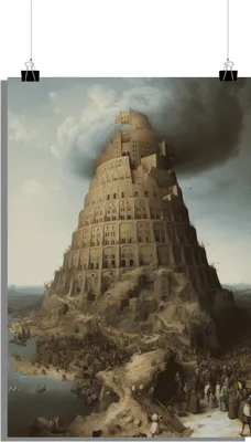 Produktbild von Tower of Babel Poster - Biblisches Poster - 61x91cm - Perfekt zum Einrahmen