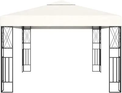 Produktbild von Gartenpavillon Gartenzelt Partyzelt mit dekorativen Verzierungen, Polyesterdach, 3x4 m, Creme