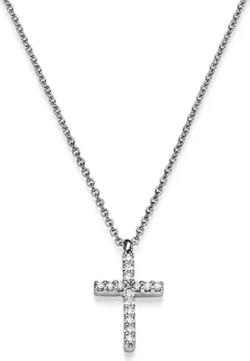 Produktbild von Collier Kreuz aus 750 Gold Weißgold mit 15 Diamant-Brillanten 0,08 ct TW-SI 45cm
