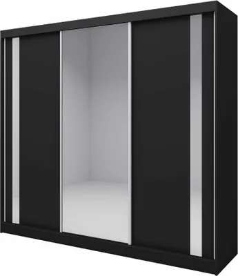 Produktbild von AGMAT Schwebetürenschrank Anzio, Kleiderschrank mit 3 Türen, Moderne Garderobe in Farbe: Schwarz, Schrank in Größe: 240 x 216 x 61 cm